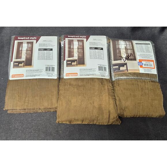2 Brown Crushed 84" & 1 Voile Sheer 63" Curtain Panel Chocolate Brown - Picture 7 of 12